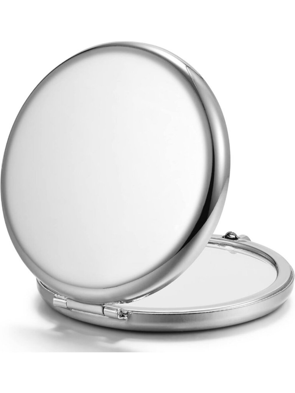 Compact Silver Pocket Mirror with 1x/2x Magnification - Travel-Friendly Beauty